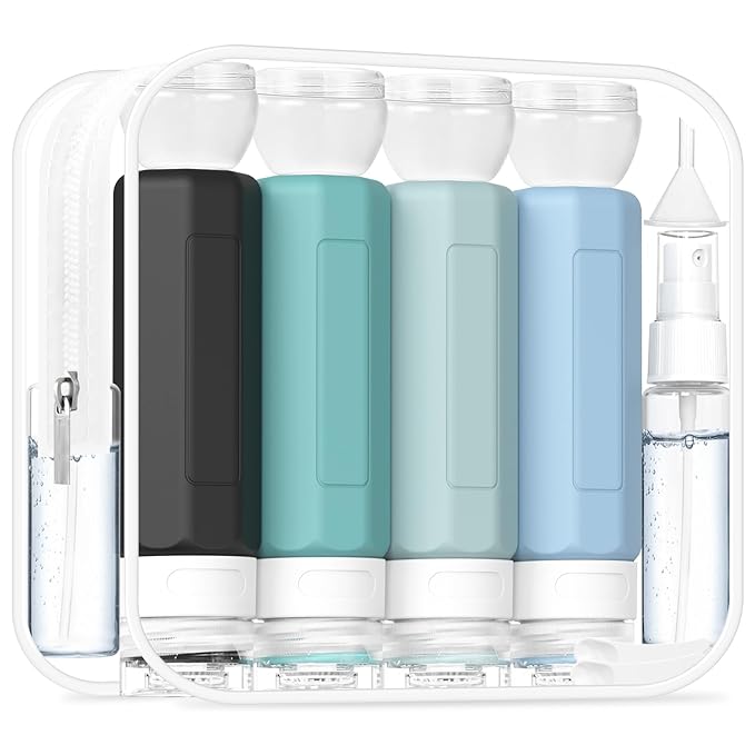Redfly 17PCS Travel Bottles for Toiletries, TSA Approved Travel Size Containers, Leak Proof Travel Containers for Toiletries, Silicone Travel Kit for Shampoo, Conditioner, Lotion & Creams Gray