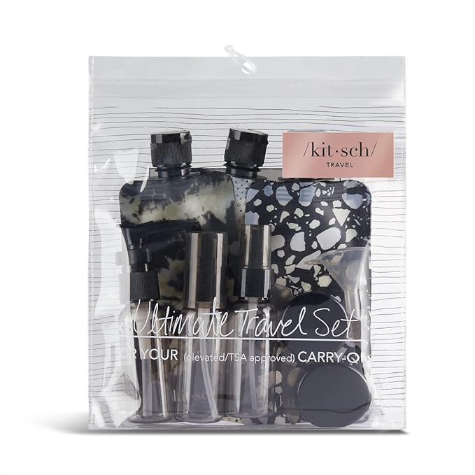 Kitsch 11 PCS Travel Bottles for Toiletries – Travel Essentials Kit for Shampoo, Conditioner, Lotion & More - TSA Approved Travel Bottles, Leak-Proof Refillable Travel Size Containers - Black & Ivory