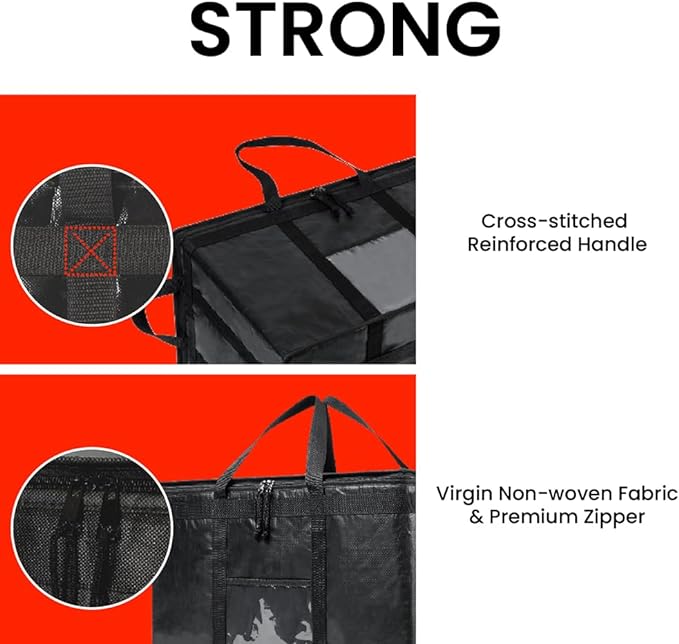 NZ home Durable 3XL PRO Insulated Cooler Bag and Food Warmer for Delivery & Grocery Shopping with Zippered Top, Black Commercial Grade (1 Pack)