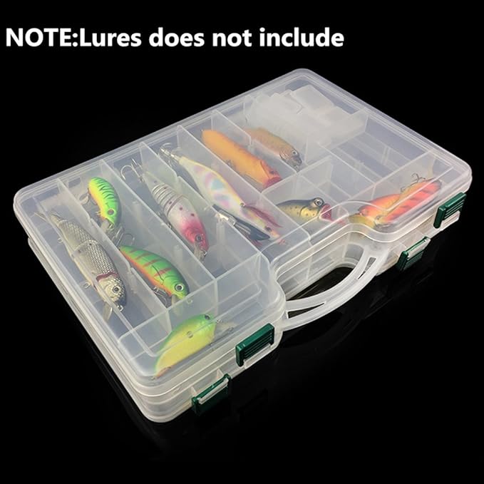 2 Sided Fishing Tackle Box: 44 Compartments Large Fishing Lure Storage Box with Dividers (White)