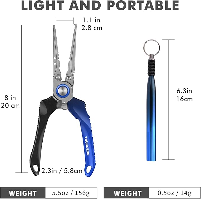 TRUSCEND Lockable Handy Fishing Pliers with Innovative Ergonomic Handle, Saltwater Corrosion Resistant Teflon Coated Fishing Tool, Multi-Function Fishing Gear with Mo-V Cutter