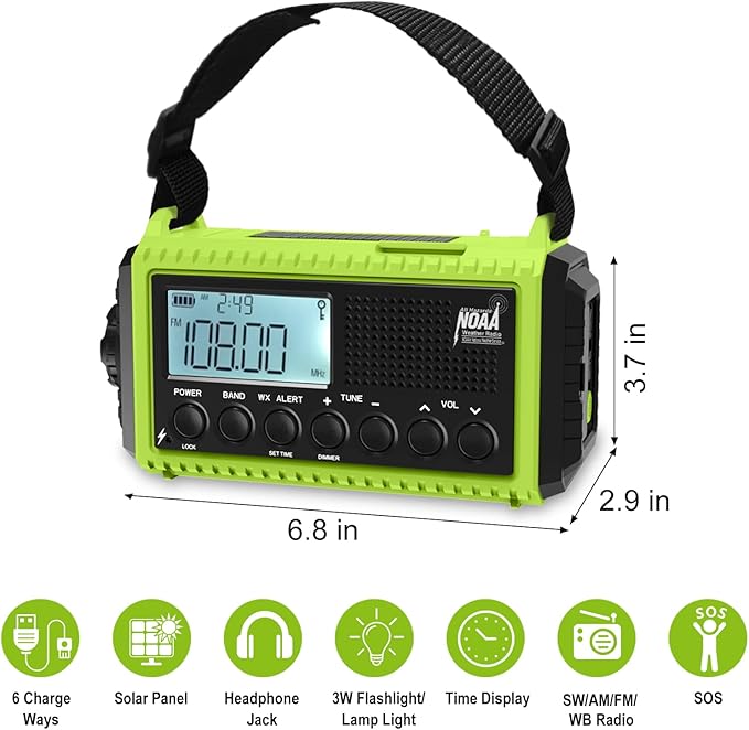 Raynic Emergency Weather Radio, 5000mAh/18500mWh Weather Radio, Portable Solar Hand Crank Radio with AM/FM/SW/NOAA, Cell Phone Charger, Headphone Jack, Flashlight and SOS Siren