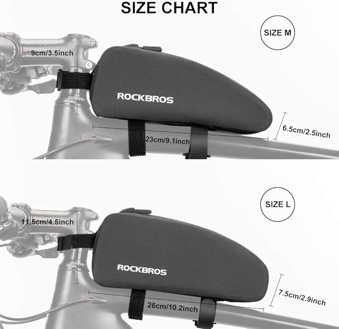 ROCKBROS Top Tube Bike Frame Bag - Waterproof, Two Zipper Pockets, Pouch for Bicycles