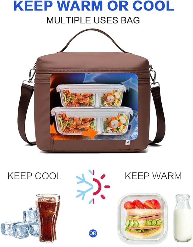 NOL Natural Organic Lifestyle Small Insulated Lunch Bags for Women Cooler Bag Lightweight Nylon Waterproof Lunch Box for Work(Small,coffee)