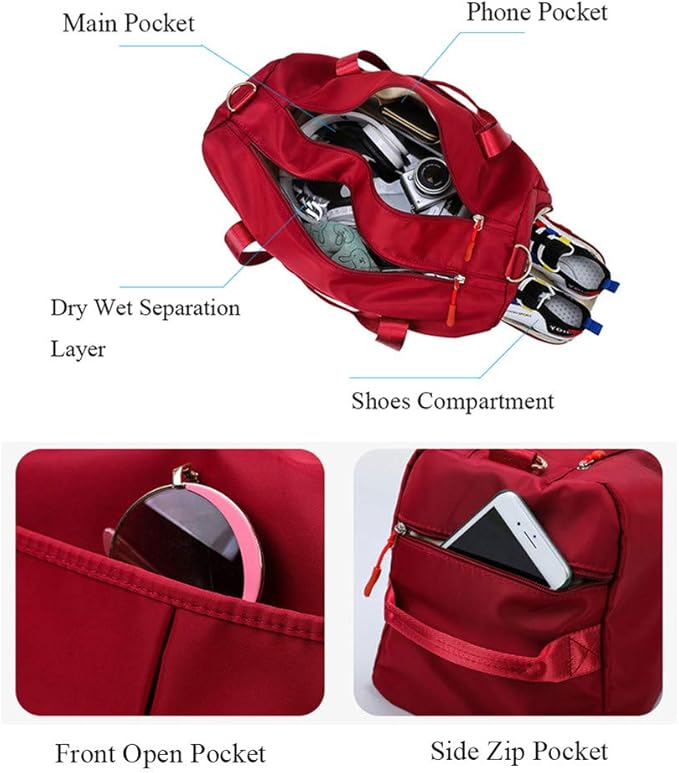 KARRESLY Sports Gym Bag for Women or Men Travel Duffel Bag with Wet Pocket and Shoes Compartment for Training Swim Yoga(Dark Grey)