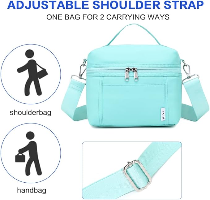 NOL Natural Organic Lifestyle Insulated Lunch Bags for Women Cooler Bag Lightweight Nylon Waterproof Lunch Box For Work(Small, Cyan
