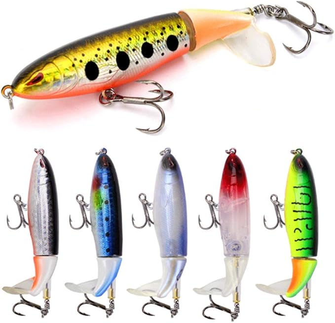 Nuguri Fishing Lures Set 6PCS Plopper Bass Lures with Floating Rotating Tail Artificial Hard Bait Swimbaits Slow Sinking Hard Lure Fishing Tackle Kits