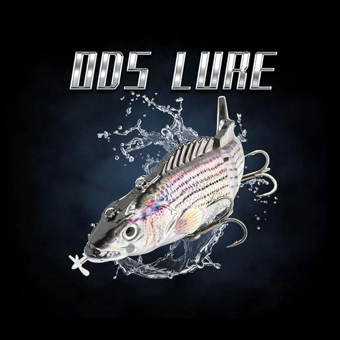 Robotic Swimming Lure,ODS Electric Fishing Lure 4 Segment Jointed Swimbait USB Rechargeable Robotic Lure for Bass Trout Pike