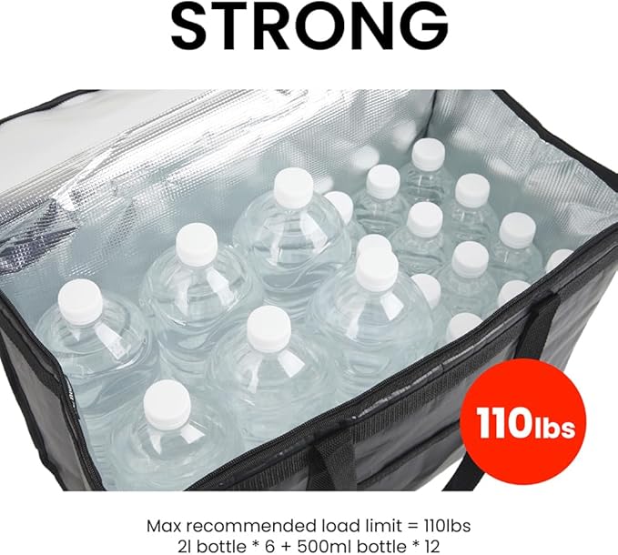 NZ home Durable XXL PRO Insulated Cooler Bag and Food Warmer for Delivery & Grocery Shopping with Zippered Top, Gray Commercial Grade (1 Pack)