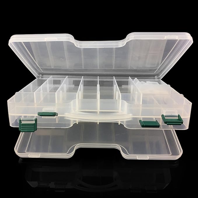 2 Sided Fishing Tackle Box: 44 Compartments Large Fishing Lure Storage Box with Dividers (White)