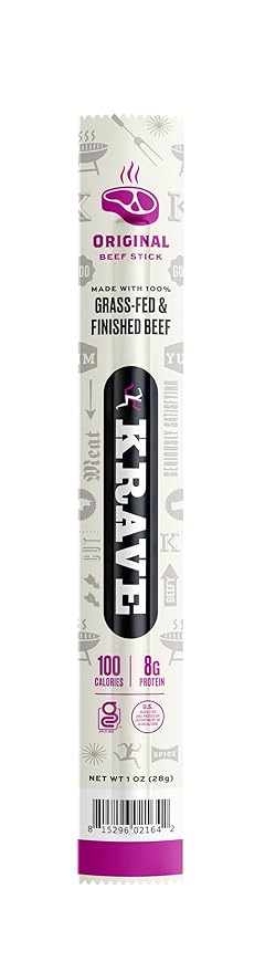 Krave, Beef Sticks (1 Ounce Sticks, Pack of 10) - 100% Grass Fed Beef, 100 Calories Per Stick, Good Source of Protein (10 Pack, Original)