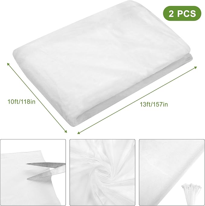 Unves 2 Pcs Mosquito Netting for Patio, 13 x 10 Ft Garden Netting Mesh, Insect Pest Barrier Bird Netting for Garden Protect Vegetables and Fruits from Birds