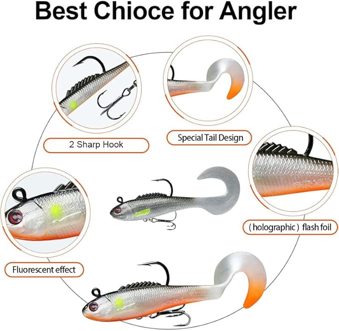 NRVBaits Pre-Rigged Soft Lures, Fishing Lures for Bass Trout Crappie Walleye, Unique Vibrating Swim Action and Trembly Sinking Move for More Bites, Soft Swimbait for Family Fishing