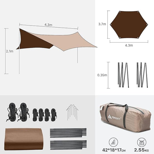 Forceatt 12x14FT Waterproof Camping Tarp with 2 Poles, Sun Shelter for Car, Tent, Hammock in Camping, Hiking, Backpacking, Garden and Traveling