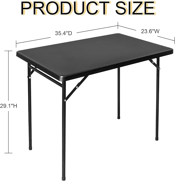 Folding Table 3ft Rectangular All-Occasion Plastic Folding Event Table for Indoor and Outdoor, Portable Desk, Camping, Durable and Stable, HDPE and Steel, Wide Application, Black