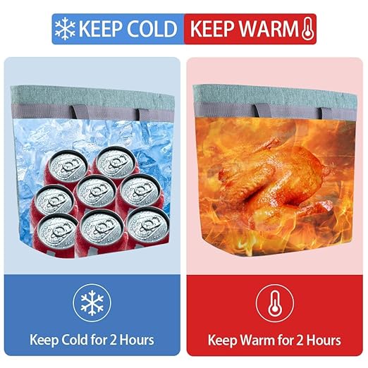 Insulated Reusable Tote Bag for Grocery Shopping for Women/Men, Waterproof Cooler Bags for Travel/Beach/Picnic, Pizza/Food Delivery Bag to Keep Food Cold/Hot for Doordash (Oxford Cloth, Green)