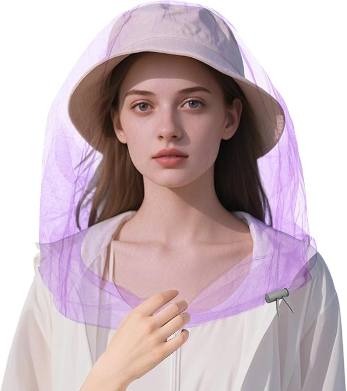 Oversized Mosquito Net 42 x 25 Inches Ultra Large Mosquito Head Net Face Neck Fly Mesh Netting Fits All Hats for Outdoor Camping Hiking Fishing Gardening Safari(Light Purple)