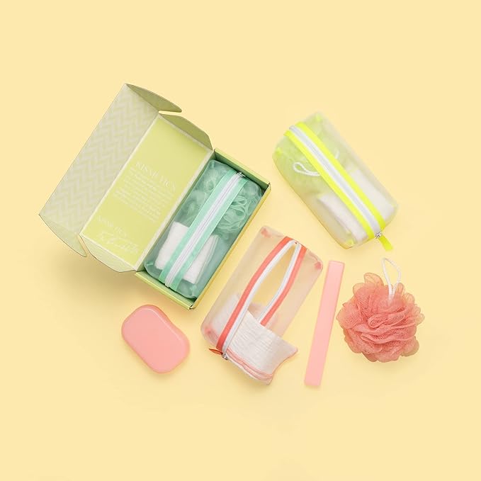 Travel Essentials 5 Piece Bath Accessory Kit, Bath Accessories with Toiletry Bag, Doop Kit (Lime)
