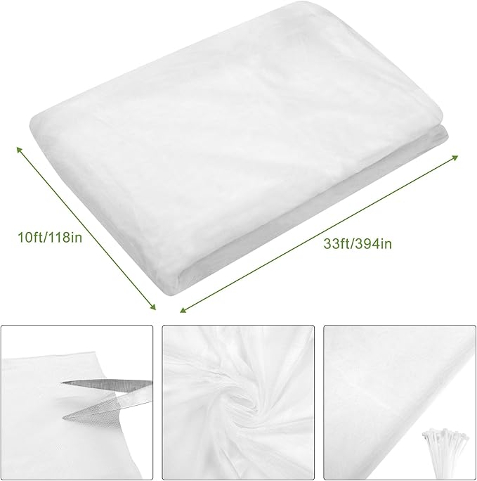 Unves Mosquito Netting, 33 x 10 Ft Mosquito Net for Patio, Breathable Insect Pest Barrier Bird Netting Mesh for Garden Protect Vegetables Fruits from Birds Bugs, Soft Hexagonal Mesh, White