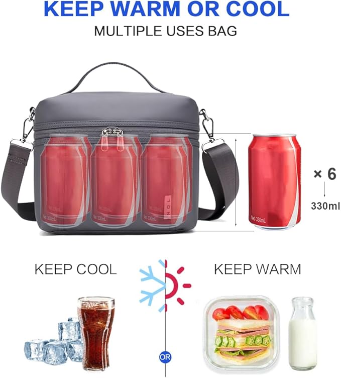 NOL Natural Organic Lifestyle Small Insulated Lunch Bags for Women Cooler Bag Lightweight Nylon Waterproof Lunch Box For Work(Small,Gray)