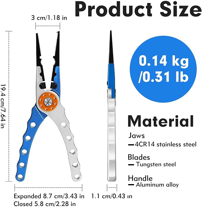 Multifunction Fishing Pliers, Corrosion Resistant Fishing Pliers Saltwater, Aluminum Split Ring, Hook Remover with Sheath and Coiled Lanyard