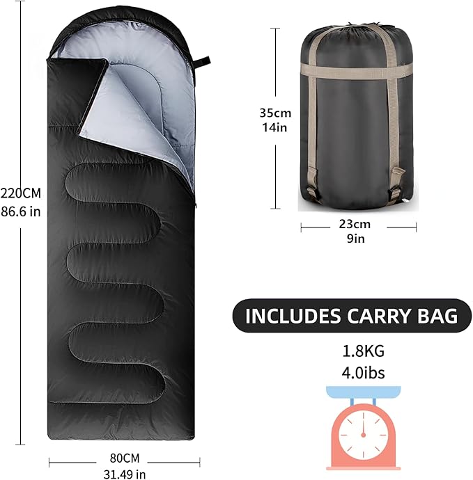 Sleeping Bags for Adults, Teens & Kids - Use for 3-4 Seasons, Warm & Cold Weather - Lightweight,Waterproof, Use for Backpacking, Hiking and Camping
