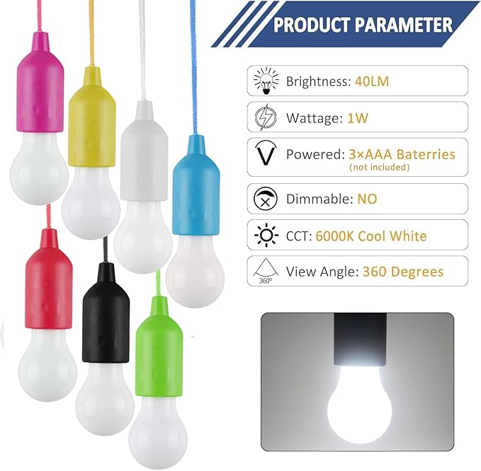 LED Pull Cord Light Bulb 4 Pack, LED Camping Lantern Lights Hanging Tent Lamp Light Bulbs for Camping, Hiking, Home Decor, Hurricane Emergency, Storms, Outages and More (4pcs Black)