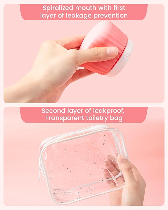 Travel Containers for Toiletries 4 Pack, TSA Approved Travel Size Toiletries, Travel Size Containers, With Clear Bag Leak Proof Silicone Jars, Travel Essentials Creams Jars Carrying Small Items