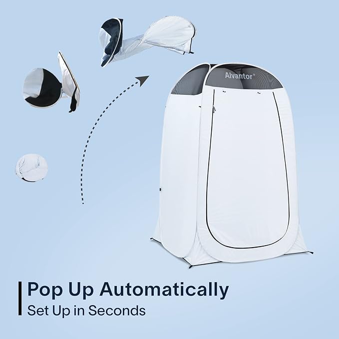 Alvantor Shower Tent Pop Up Changing Room Outdoor Shower Enclosure Pop Up Privacy Tent Toilet Tent Camping Dressing Portable Shelter Teflon Coating Fabric 4โx4โx7' Patent Pending, White