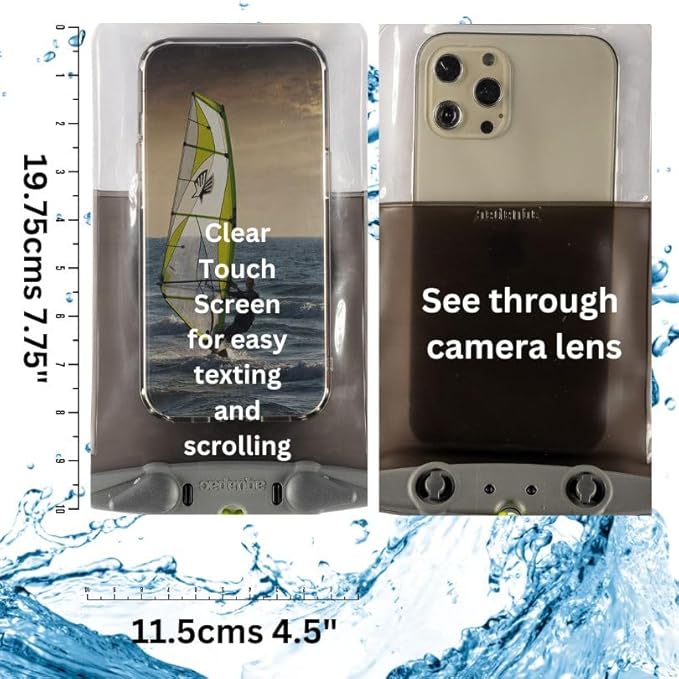 Aquapac Waterproof Phone Case, Large, Black, Lanyard, iPhone and Android, Made in The UK, Hiking, Mountain Biking, Running Accessory, Travel Essential, 5 Year Warranty. IPX8 Certified to 30 ft deep.
