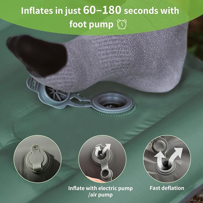 Camping Sleeping Pad, Extra Thick 5 Inch Ultralight Sleeping Pad for Camping with Pillow Built-in Foot Pump Inflatable Sleeping Pads Compact for Camp Backpacking Hiking Traveling
