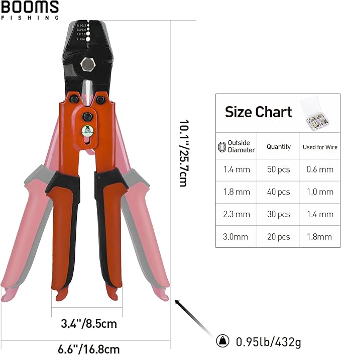 Booms Fishing CP1 Fishing Crimping Pliers, High Carbon Steel Fishing Plier Wire Rope Leader Crimping Tool, 10 inch Crimpers Swager with Ergonomic Handle