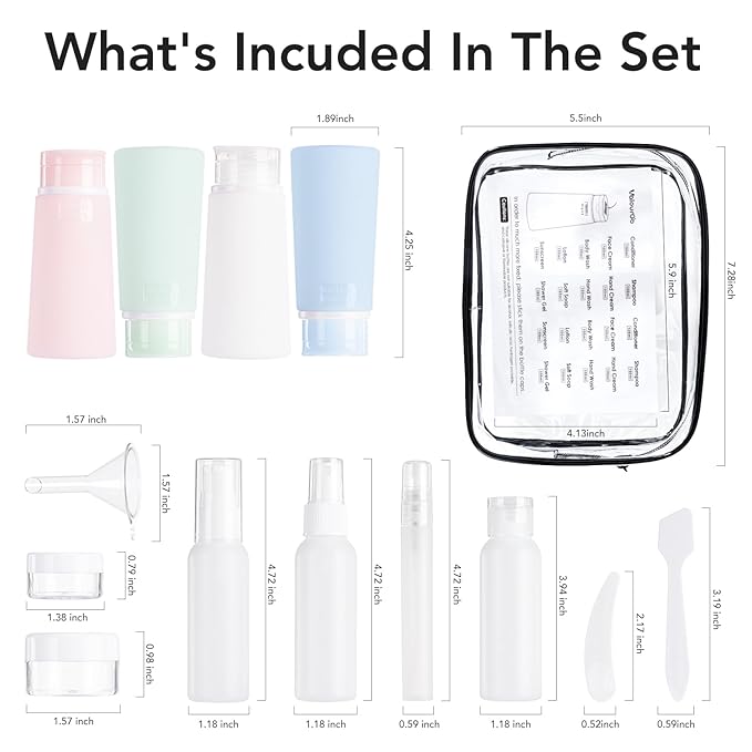 Valourgo 15 Pack Travel Bottles Set, TSA Approved Leak Proof Silicone Travel Containers jar for Toiletries, Shampoo, Lotion Body Washt,Perfume spray bottle,Travel Essentials toiletry Bottles
