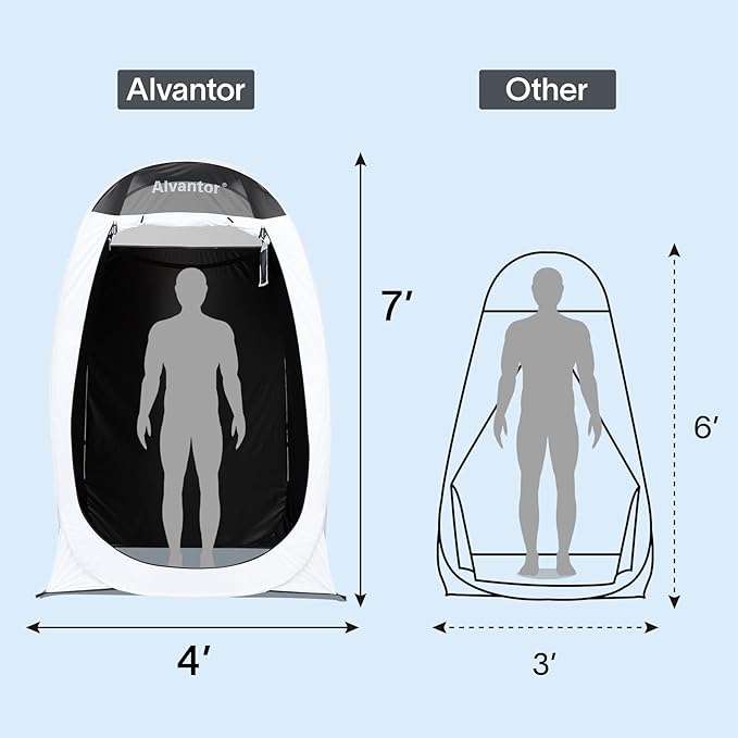 Alvantor Shower Tent Pop Up Changing Room Outdoor Shower Enclosure Pop Up Privacy Tent Toilet Tent Camping Dressing Portable Shelter Teflon Coating Fabric 4โx4โx7' Patent Pending, White