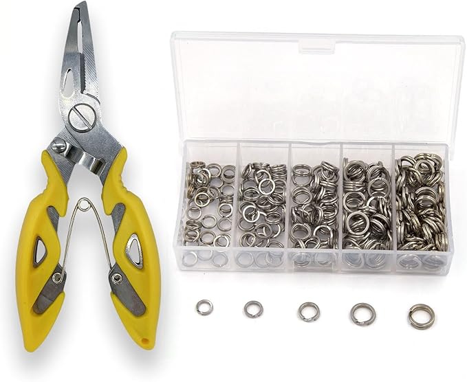 Pack of 201pcs Fishing Stainless Steel Split Rings 5 Sizes and Plier Set, Split Ring Capable of withstanding Large tensile Force and Fishing Plier Tool Kit for Saltwater Fishing Lure Connectors…