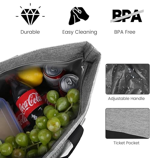 Soft Insulated Cooler Bag for Beach, Travel, Waterproof Large Reusable Insulated Cooler Tote Bag, Thermal Bag to Keep Foods Frozen, Cold and Hot, Groceries Shopping Bags with Zippered, Grey