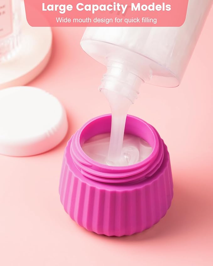 Travel Containers for Toiletries 4 Pack, TSA Approved Travel Size Toiletries, Travel Size Containers, With Clear Bag Leak Proof Silicone Jars, Travel Essentials Creams Jars Carrying Small Items