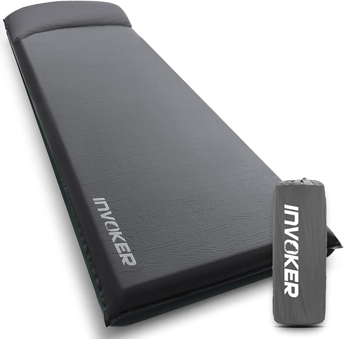 INVOKER Camping Sleeping Pad 2.75” Memory Foam Fast Self Inflating Insulated Durable Camping Mat Air Mattress with Pillow,for Tent, Traveling, Car, Camping, Grey