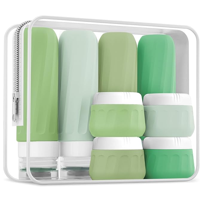 Travel Bottles for Toiletries, Travel Size Toiletries 10 Pack, Tsa Approved Travel Size Containers 3oz, with Travel Essentials Clear Bag, Leak Proof Silicone Squeezable Creams Jars