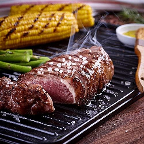 Victoria Rectangular Cast Iron Griddle. Double Burner Griddle, Reversible Griddle Grill, 18.5 x 10 Inch, Seasoned with 100% Kosher Certified Non-GMO Flaxseed Oil