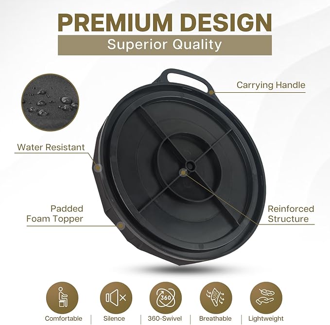 YETI 5 Gallon Bucket Seat - 360-Degree Swivel Lid, Cushion for Fishing, Hunting, Camping