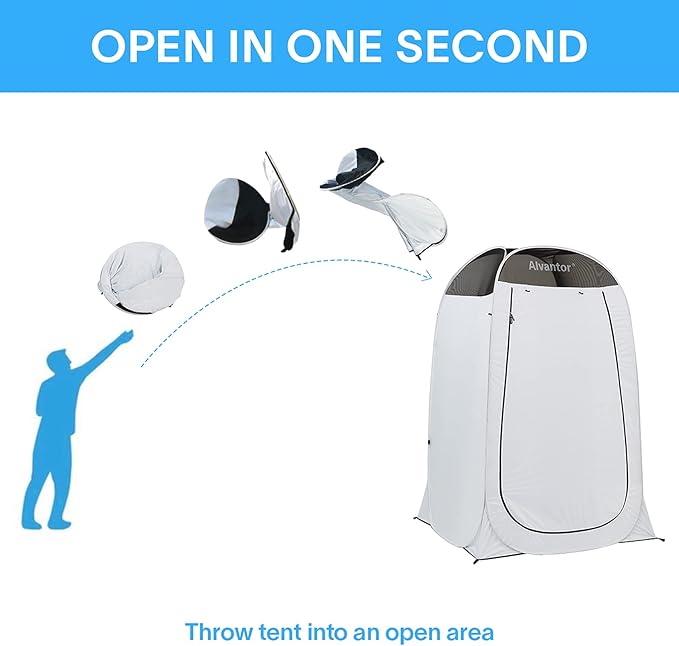 Alvantor Shower Tent Pop Up Changing Room Outdoor Shower Enclosure Pop Up Privacy Tent Toilet Tent Camping Dressing Portable Shelter Teflon Coating Fabric 4โx4โx7' Patent Pending, White