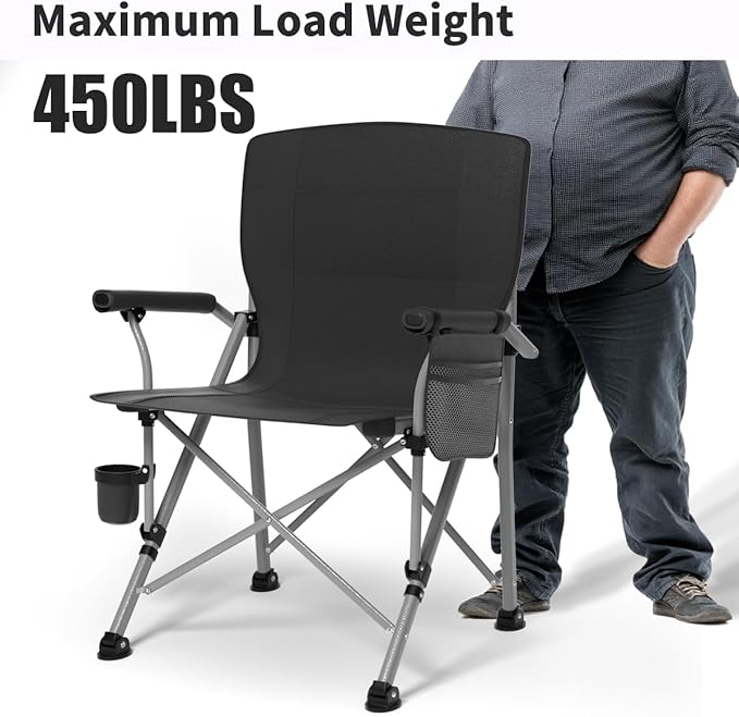 Oversized Camping Chair for Adults Heavy Duty,Heavy Duty Lawn Chair with Side Pockets,Outdoor Camping, Fishing, Beach,Hiking Foldable Camping Chair