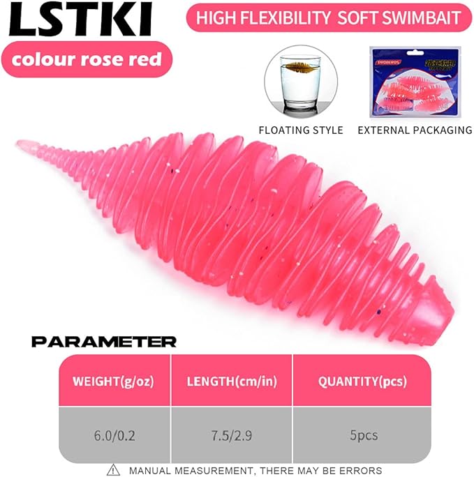 Soft Swimbait Lures, Soft Plastic Fishing Lures Kit, Bass Fishing Lure Swim Baits with 5 Color, Threaded Small Needle Tail for Trout, Crappie, Bass, Redfish, Freshwater, Saltwater