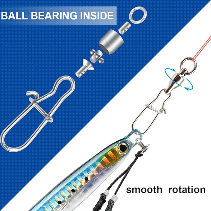 Atibin High Strength Fishing Swivels Tackle Stainless Connector Fishing Snaps Swivel Steel Lock Snap Swivels Saltwater Line Lure Connector