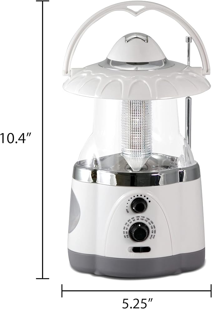 Multifunctional Radio Camping Lantern, Battery Powered, LED Lantern, Tent Light, Perfect Lantern Flashlight for Hurricane, Emergency, Survival Kits, Hiking, Fishing, Home Decor , White, 10"x6"x6"