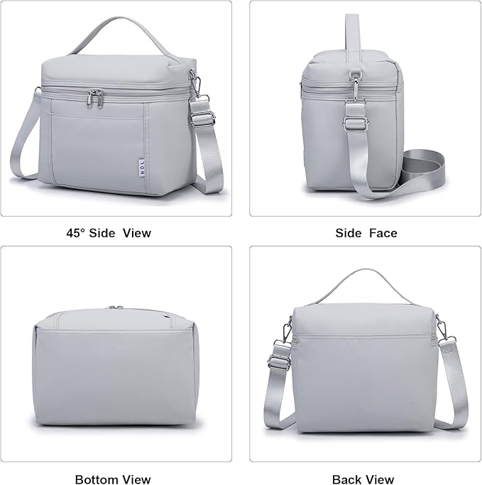 NOL Natural Organic Lifestyle Insulated Lunch Bags for Women Cooler Bag Lightweight Nylon Waterproof Lunch Box For Work (Small,Gray White)
