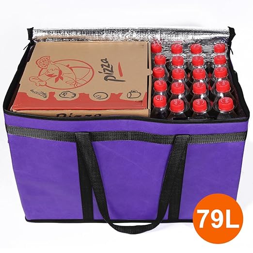Bodaon 2-Pack Insulated Food Delivery Bag, XXX-Large Meal Grocery Tote Insulation Bag for Hot and Cold Food, Commercial Cooler/Thermal Shopping Bags, Large Capacity Reusable Warming Bag, Purple
