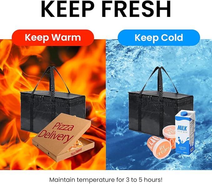 NZ home Durable XXL PRO Insulated Cooler Bag and Food Warmer for Delivery & Grocery Shopping with Zippered Top, Gray Commercial Grade (1 Pack)