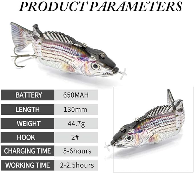 Robotic Swimming Lure,ODS Electric Fishing Lure 4 Segment Jointed Swimbait USB Rechargeable Robotic Lure for Bass Trout Pike